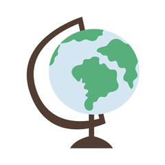 Vector illustration of a globe with green continents, isolated on a white background. Flat simple hand drawn doodle design. Globe icon 