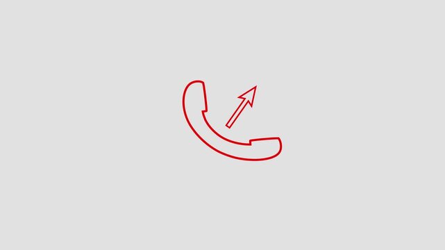Simple red outline of a phone receiver with an upward pointing arrow indicating a call or outgoing communication