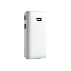 White portable battery charger, rectangular, with two USB ports