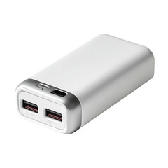 White portable power bank with silver accents