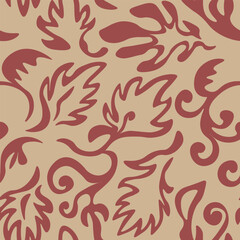 Seamless blooming floral pattern based on hand drawn art ornaments. Colorful flowers on color background. Vector illustration. Simple minimalistic pattern for fabric, textile.