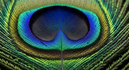 Fototapeta premium Close Up Of An Iridescent Peacock Feather Eye Spot, Showcasing Vibrant Blue, Green, And Gold Hues With Intricate Natural Patterns.