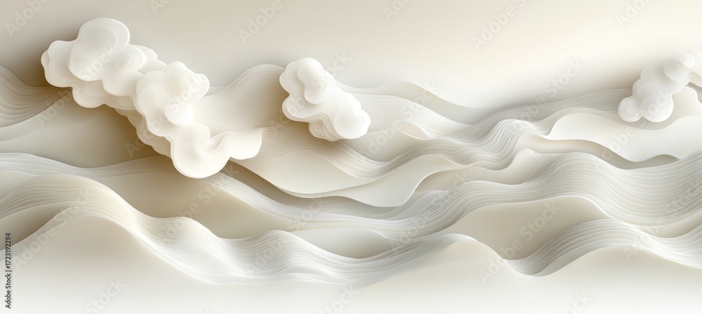 Poster elegant creamy white low profile style with 3d wave texture for abstract background design