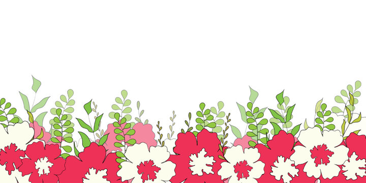 Hello spring banners collection. Background with color leaves, flowers. Nature concept design. Modern floral compositions in trendy flat simple style. Vector illustration for poster, greeting card. - Powered by Adobe