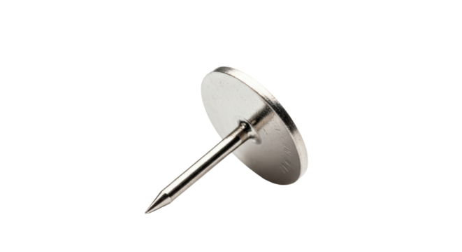 Isolated metal pushpin with needle, stationery item for noticeboard, simple office supply