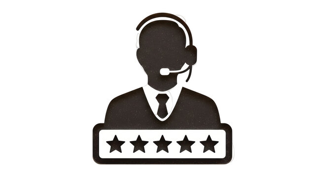 Isolated technical support agent with five star rating, customer satisfaction review