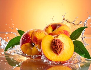 Peaches in water splash