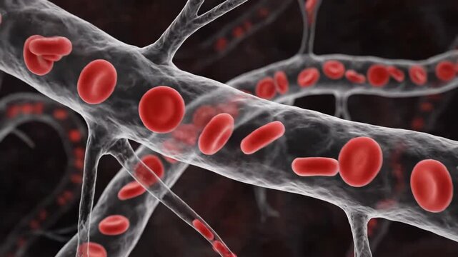 Red Blood Cells Flowing Through Blood Vessels Animation Showcasing the Transportation of Oxygen and Nutrients