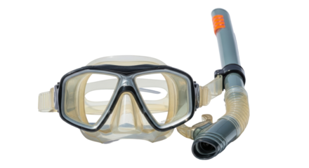 Isolated mask and snorkel set for diving and swimming in ocean, sea or swimming pool