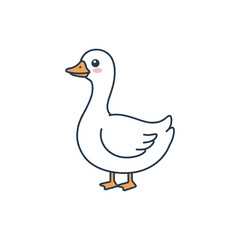 Flat style vector illustration of a white goose with orange beak and legs, friendly cartoon design, isolated