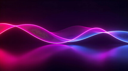 Naklejka premium Vibrant Neon Wave Patterns with Pink and Blue Glow on Dark Background