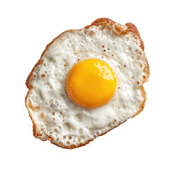 Fried egg, sunny-side up, close-up.  Golden-brown, crispy edges surround a runny yolk