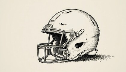 Fototapeta premium Sketch of an American football helmet on a clear backdrop. Hand-drawn vector illustration