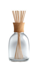 Clear glass diffuser with light beige wooden sticks