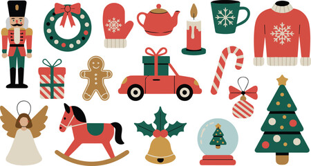 Fototapeta premium Vector art of festive christmas icons and decorations