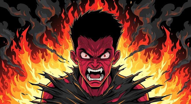 Furious Red Man on Fire.
