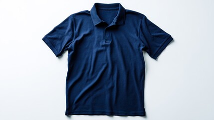 A navy short-sleeve polo shirt with ribbed details, showcasing classic casual wear. lifestyle magazines, social media lookbooks, designed for influencer and brand collaborations.