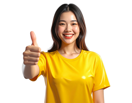 3D Yellow Emoji Giving Thumbs Up, Smiling Expression, Transparent Background
