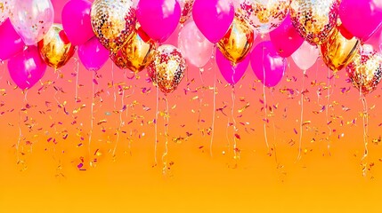 A vibrant celebration setup with floating balloons and confetti, evoking joy and festivity. event programs, museum guides, designed for cultural heritage projects and event programs.