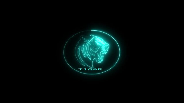  neon glowing icon tiger face. Club logo icon concept. of a tiger face in colorful fractal or neon style 