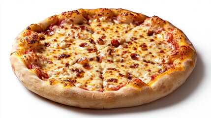 Delicious cheese pizza with golden crust, sliced into equal pieces, showcasing melted cheese and savory toppings, perfect for sharing