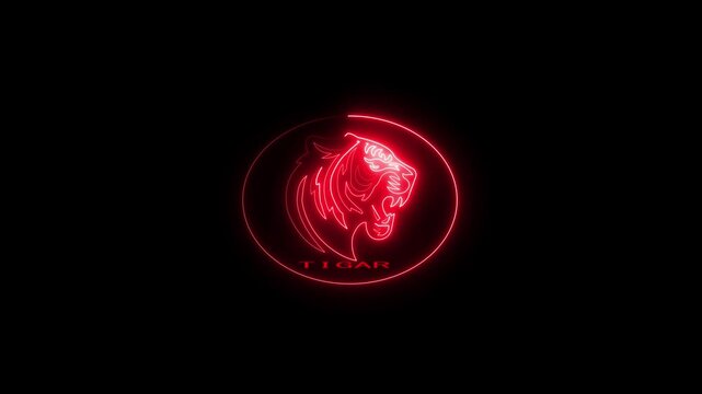  neon glowing icon tiger face. Club logo icon concept. of a tiger face in colorful fractal or neon style 