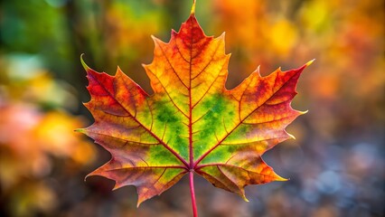 Closeup of a colorful maple leaf in autumn