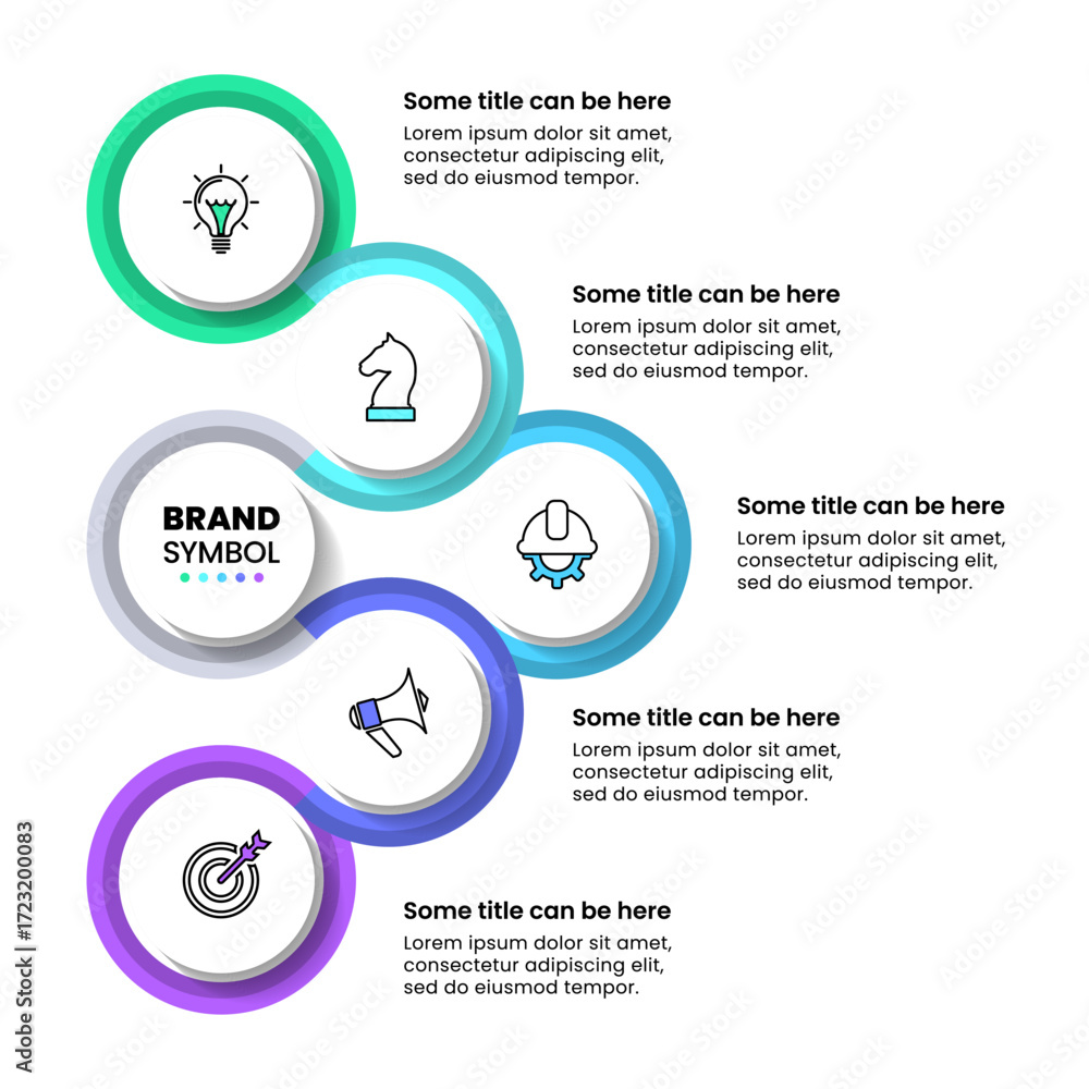 Poster Infographic template. Arrow with circles and 5 steps