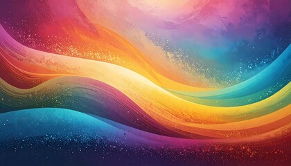 Abstract swirling rainbow hues with textured waves
