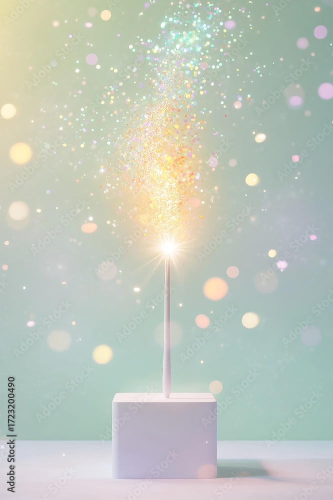 Poster a stunning candle emits sparkling light, creating a magical atmosphere. the soft background enhances