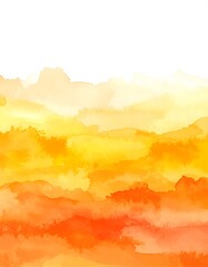 Abstract watercolor landscape in shades of orange and yellow
