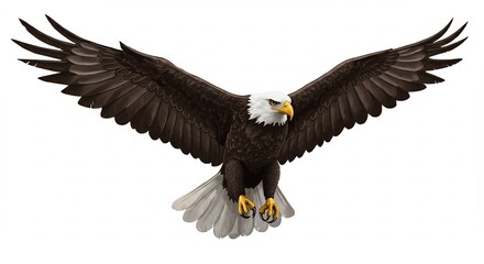 Naklejka premium 力強く羽ばたくワシ 白い背景に鮮明. AI Generated