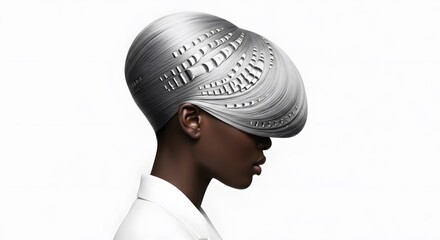 Elegant profile of woman showcasing elaborate architectural silver hair Avant-garde Fashion Beauty Art Modern Design