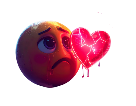 Fantasy Glowing Sad Emoticon Broken Heart PNG - Powered by Adobe