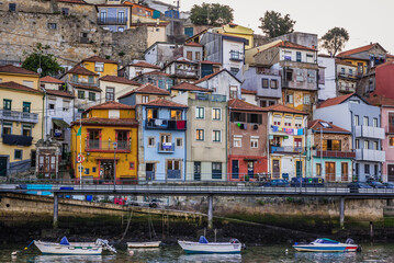 Residential buildings over the Douro River bank in Vila Nova de Gaia, Portugal