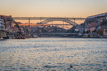 Dom Luis I Bridge over Douro River between Porto and Vila Nova de Gaia city, Portugal