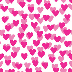 Seamless pattern with pink hearts. Template holiday vector illustration. Design for card, postcard, poster, print, banner. Cartoon colorful hearts on white background.