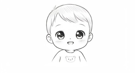 Obraz premium 愛らしい赤ちゃんの素描 柔らかな鉛筆画 幸せな表情. AI Generated