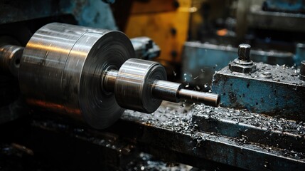 Close-Up of Lathe Turning Operation: Metal Being Cut with Bright Sparks Flying—Highlights Precision Machining Process, Industrial Manufacturing Detail, and Metalworking Craftsmanship in a Workshop
