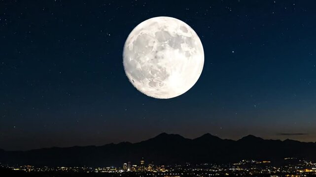 Realistic 4K Supermoon Rising Over Night Sky &ndash; Cinematic Nature Footage