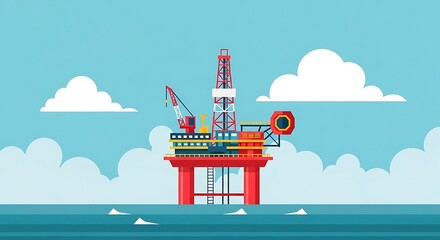 Naklejka premium Offshore Oil Rig Cartoon.