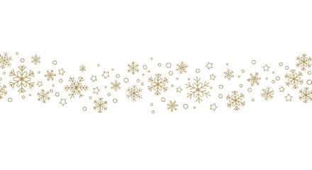 Golden snowflakes and stars border on a white background.