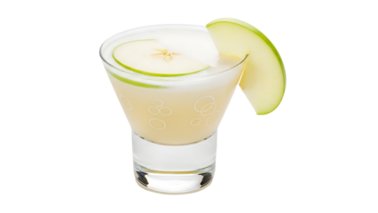 Creamy apple cocktail in a small, stemmed glass