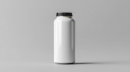 Empty white plastic beverage bottle mockup on gray background