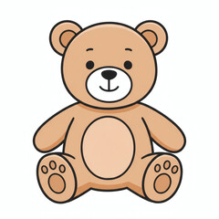 Adorable brown teddy bear character illustration. Cute and simple cartoon toy animal sitting isolated on a white background