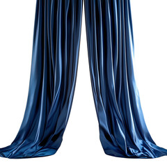 A Pair of Vibrant Blue Curtains Draped Open Against a Stark isolated on a White Background
