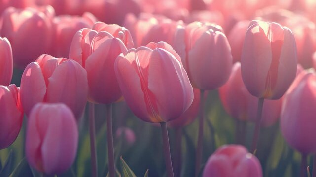 Vivid red tulips in full bloom against a light background, capturing the essence of spring and the beauty of nature.