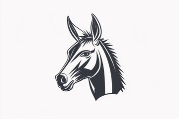 This stylized black and white illustration features a horse head in profile, showcasing artistic design elements for modern decor. Perfect for prints or branding.