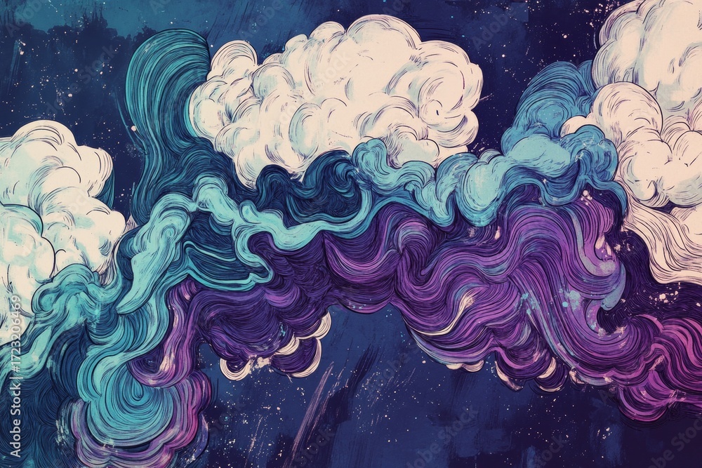 Poster this captivating abstract artwork features vibrant swirling clouds and waves in rich colors. the dyn