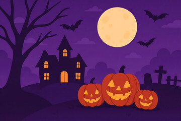 Purple halloween background with pumpkin, HD image
